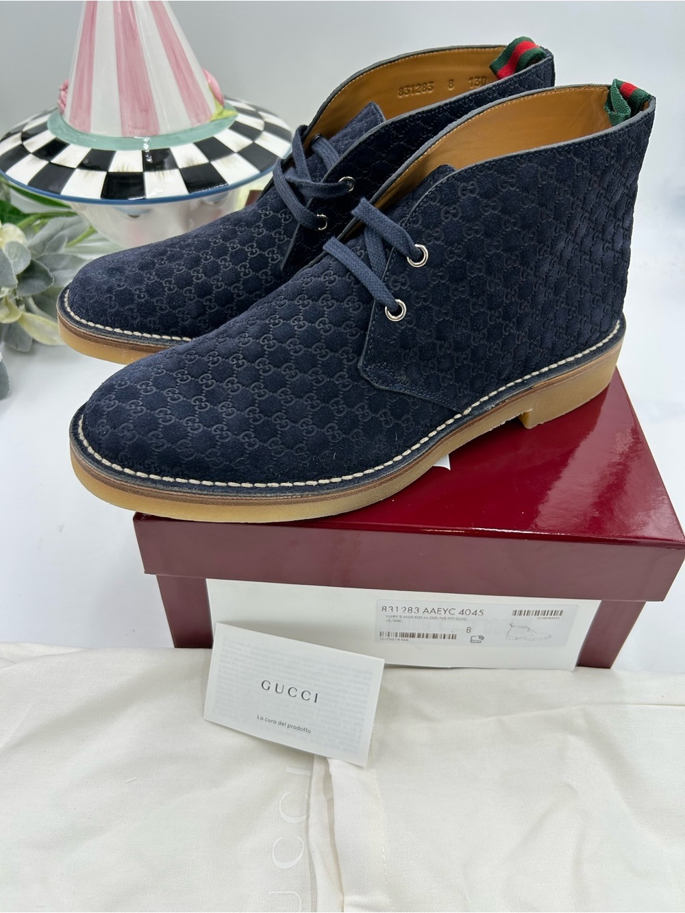 Men's Gucci MOREAU GG suede ankle boots size 8 fits 9 US made in Italy